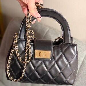 Aldo Black Quilted Mini Bag with Gold Chain